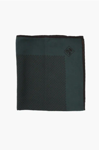 Corneliani Geometrical Patterned Silk Pocket Square In Green