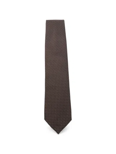 Corneliani Geometric-pattern Silk Tie In Brown