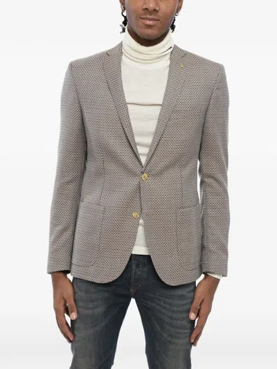 Corneliani Geometric-pattern Single-breasted Blazer In Gray