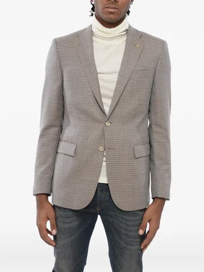 Corneliani Geometric-pattern Single-breasted Blazer In Gray