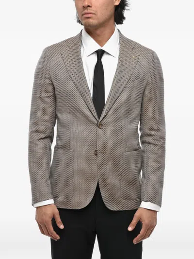 CORNELIANI GEOMETRIC-PATTERN WOOL BLAZER