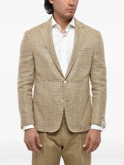 Corneliani Gingham Linen-blend Blazer In Multi