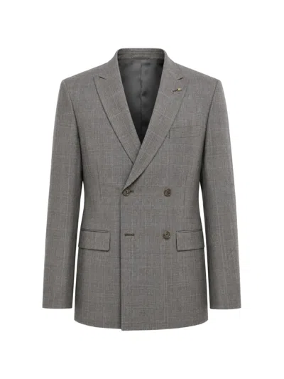 Corneliani Glen Plaid Double-breasted Blazer In Gray