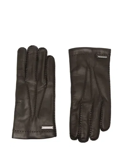 Corneliani Gloves With Logo Detail In Brown