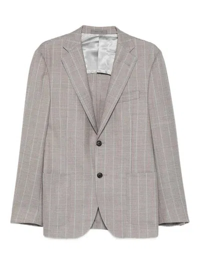 Corneliani Gray Pinstripe Jacket In Brown