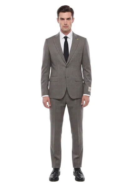 Corneliani Grey Notched Lapel Suit In Brown