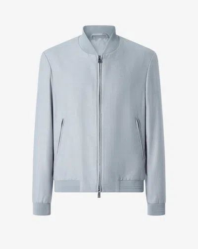 Corneliani Grey Patterned Wool Twill Bomber Jacket In Neutral