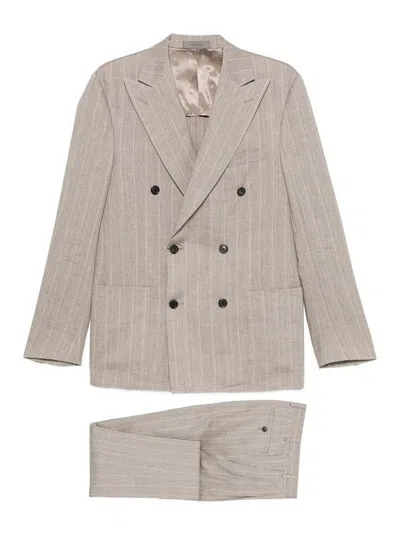 Corneliani Grey Pinstripe Suit In Brown