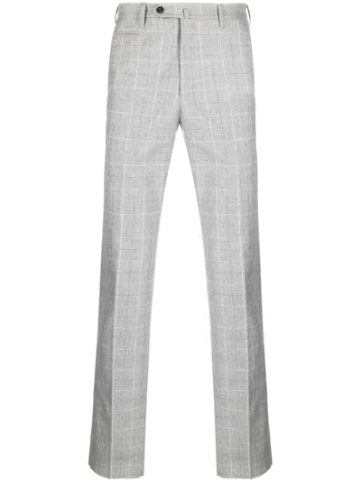 Corneliani Grid-pattern Straight-leg Trousers In Grey