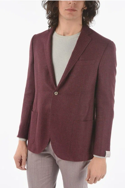 Corneliani Houndstooth Side Vents Notch Lapel Academy Soft 2-button Bla In Burgundy