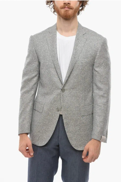 Corneliani Half-lined Academy Tweed Wool Blend Blazer In Gray