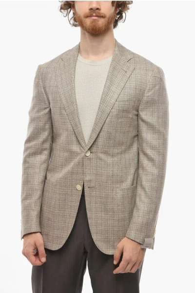 Corneliani Half-lined District Check Silk Blazer In Brown