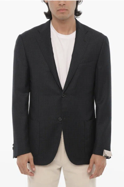 Corneliani Half-lined Gate Blazer With Check Pattern In Blue