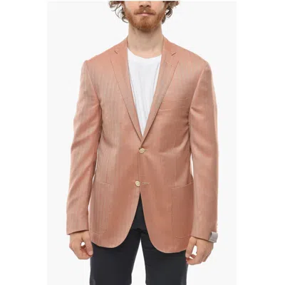 Corneliani Half-lined Gate Herringbone Cashmere Blend Blazer In Pink