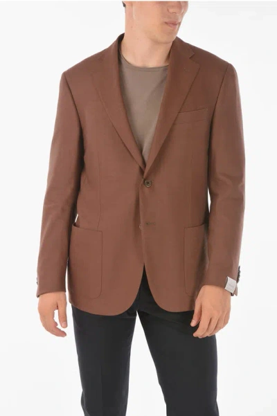 Corneliani Half-lined Leader Soft Linen Blend Blazer In Brown