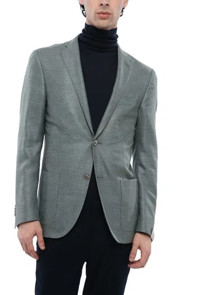 Corneliani Half-lined Silk Blend Blazer With Patch Pockets In Green