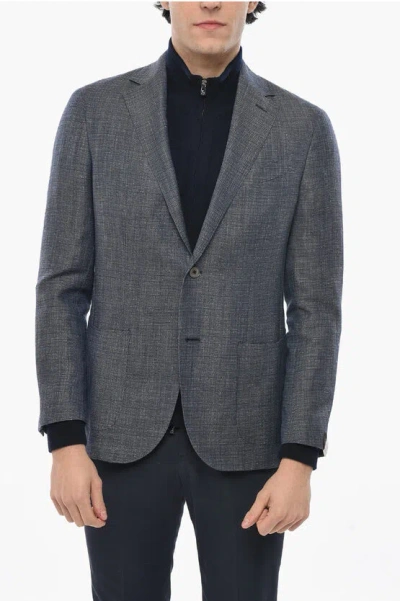 Corneliani Half-lined Single Breasted Gate Wool Blend Blazer With Patch In Gray