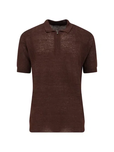 Corneliani Half-zip Polo Shirt In Brown