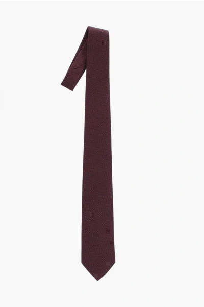 Corneliani Hand-stitched Silk Tie With Micro Patterns In Brown