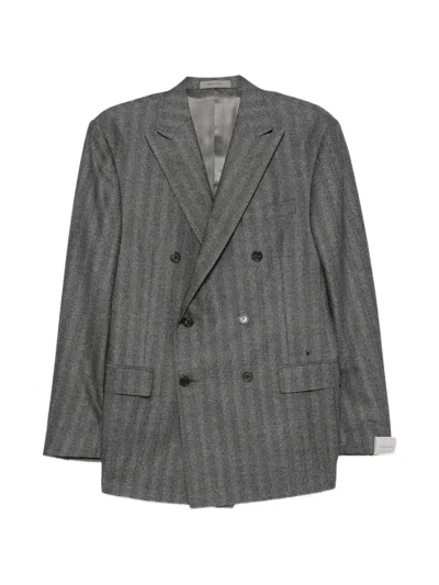 Corneliani Herringbone Double-breasted Suit In Gray
