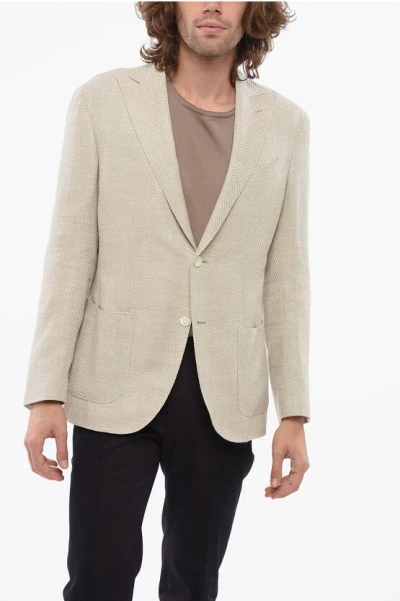 Corneliani Herringbone Fabric Gate Blazer With Peak Label