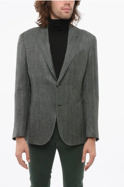 Corneliani Herringbone Motif Blazer With Peak Lapel