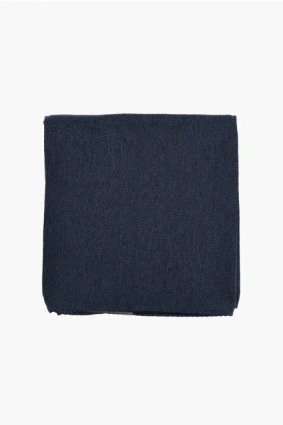 Corneliani Herringbone Motif Silk Pocket Square In Blue