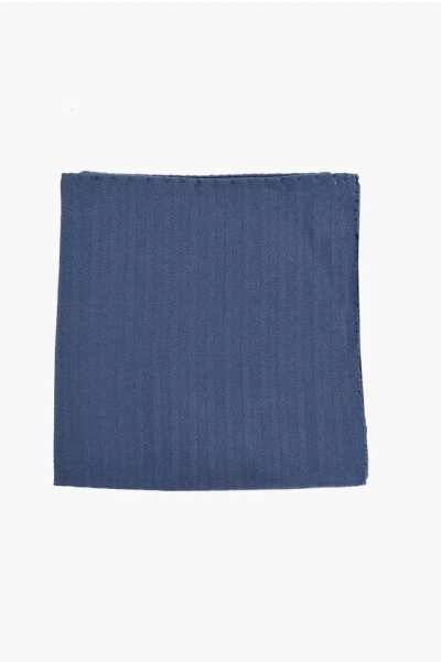 Corneliani Herringbone Motif Silk Pocket Square In Blue