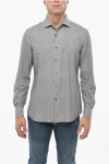 Corneliani Herringbone Motif Stretch Nylon Shirt With Spread Collar In Gray