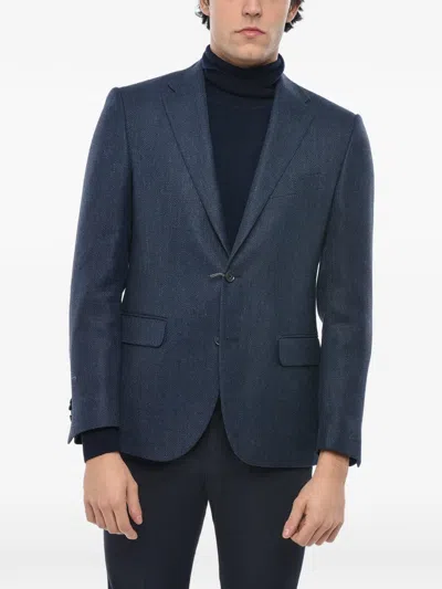 Corneliani Herringbone Single-breasted Blazer In Blue