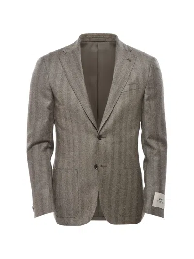Corneliani Herringbone Single-breasted Blazer In Gray