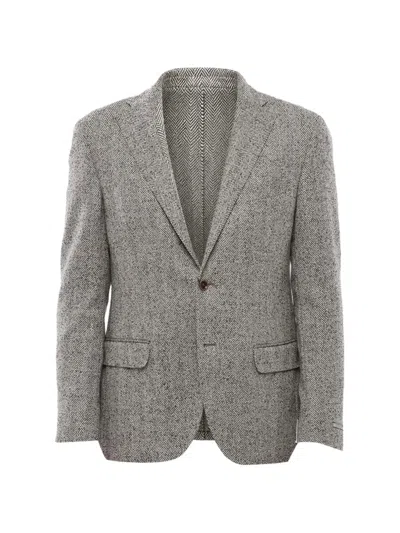 Corneliani Herringbone Single-breasted Blazer In Gray