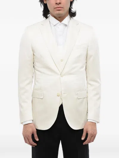 Corneliani Herringbone Single-breasted Blazer In White