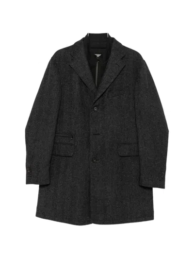 Corneliani Herringbone Single-breasted Coat In Gray