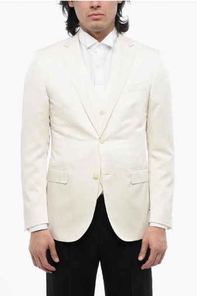Corneliani Herringbone Wool Blend Academy Blazer And Waistcoat Set In Neutral