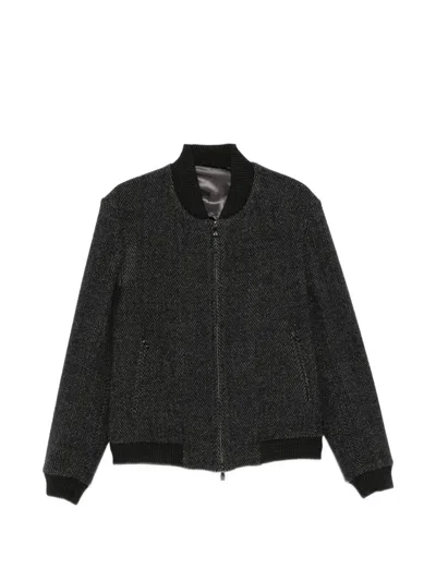 Corneliani Herringbone-pattern Bomber Jacket In Gray