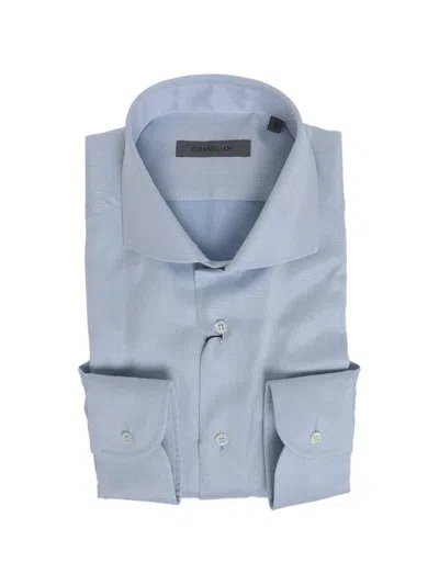 Corneliani Herringbone-pattern French-collar Shirt In Blue