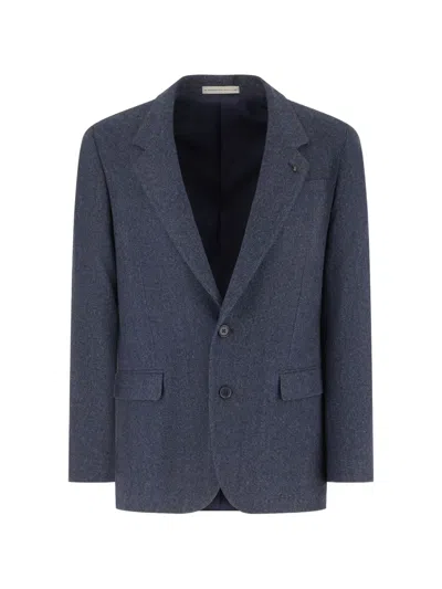 Corneliani Herringbone-pattern Single-breasted Blazer In Blue