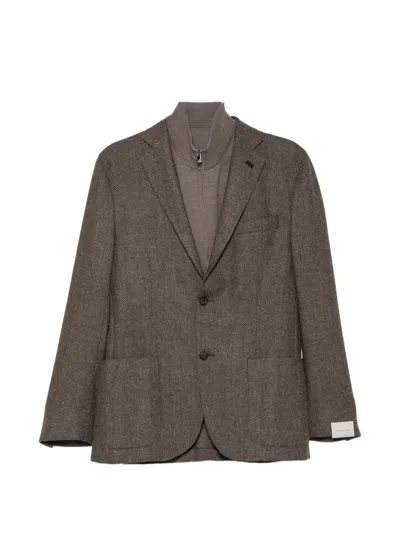 Corneliani Herringbone-pattern Single-breasted Jacket In Brown