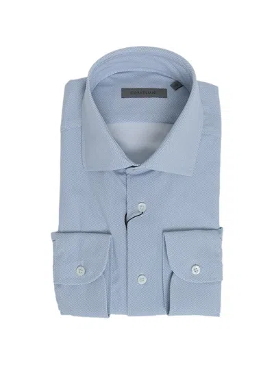 Corneliani Herringbone-pattern Stretch Shirt In Blue
