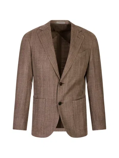 Corneliani Herringbone-weave Blazer In Brown