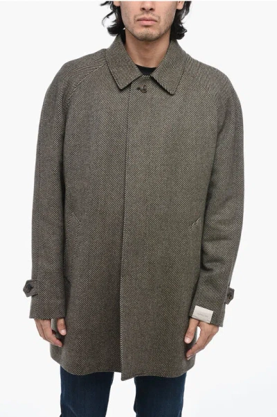 Corneliani Hidden Closure Wool Coat With Removable Padding In Green