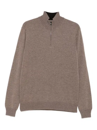 Corneliani High-neck Half-zip Sweater In Brown