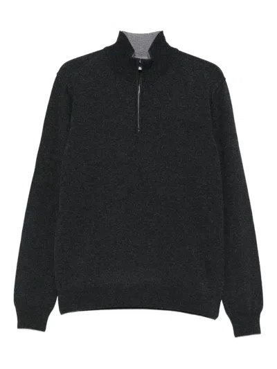Corneliani High-neck Half-zip Sweater In Gray