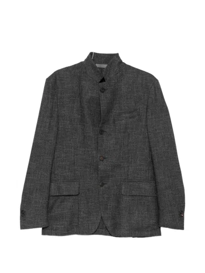 Corneliani High-neck Button-up Jacket In Gray
