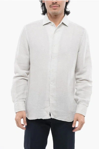 Corneliani Honeycomb Patterned Linen Blend Shirt In White