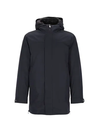 Corneliani Hooded Zip-up Coat In Blue