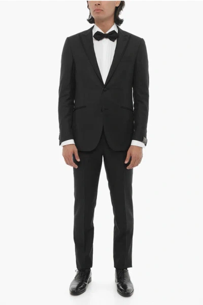 Corneliani Hopsack Cerimonia Academy Suit With Peak Lapel In Black