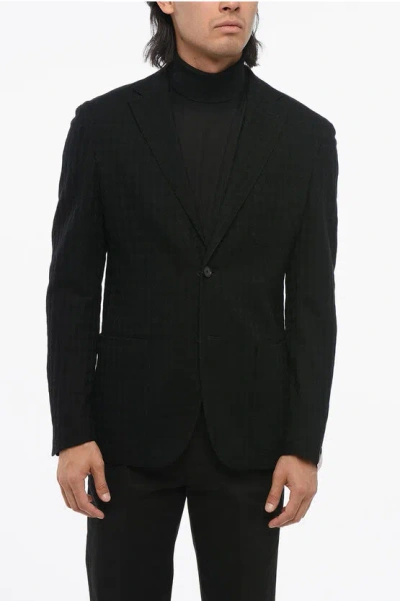Corneliani Houdstooth Motif Unlined Wool Single Breasted Blazer