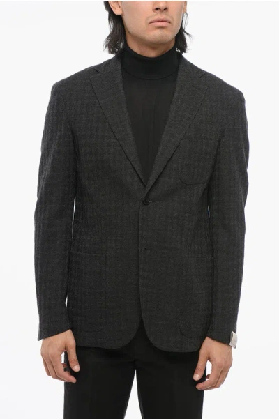 Corneliani Houdstooth Motif Unlined Wool Single Breasted Blazer